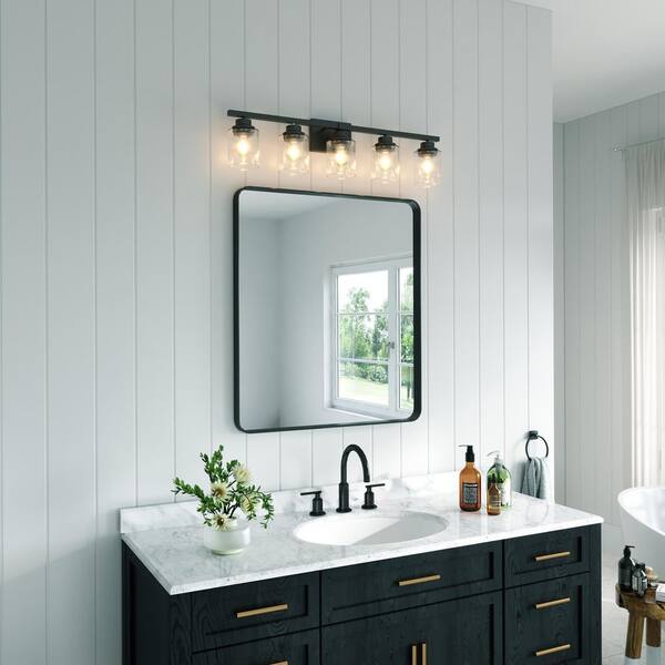 32 in. W x 36 in. H Rectangular Aluminum Framed Wall Bathroom Vanity Mirror in Black
