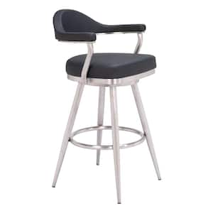 Vagur 30.3 in. Open Back Plywood Frame Swivel Barstool with Faux Leather Seat