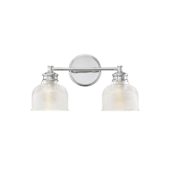 Savoy House 16 in. W x 9.25 in. H 2-Light Chrome Bathroom Vanity Light with Clear Glass Shades