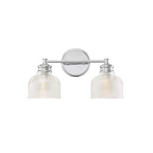 16 in. W x 9.25 in. H 2-Light Chrome Bathroom Vanity Light with Clear Glass Shades