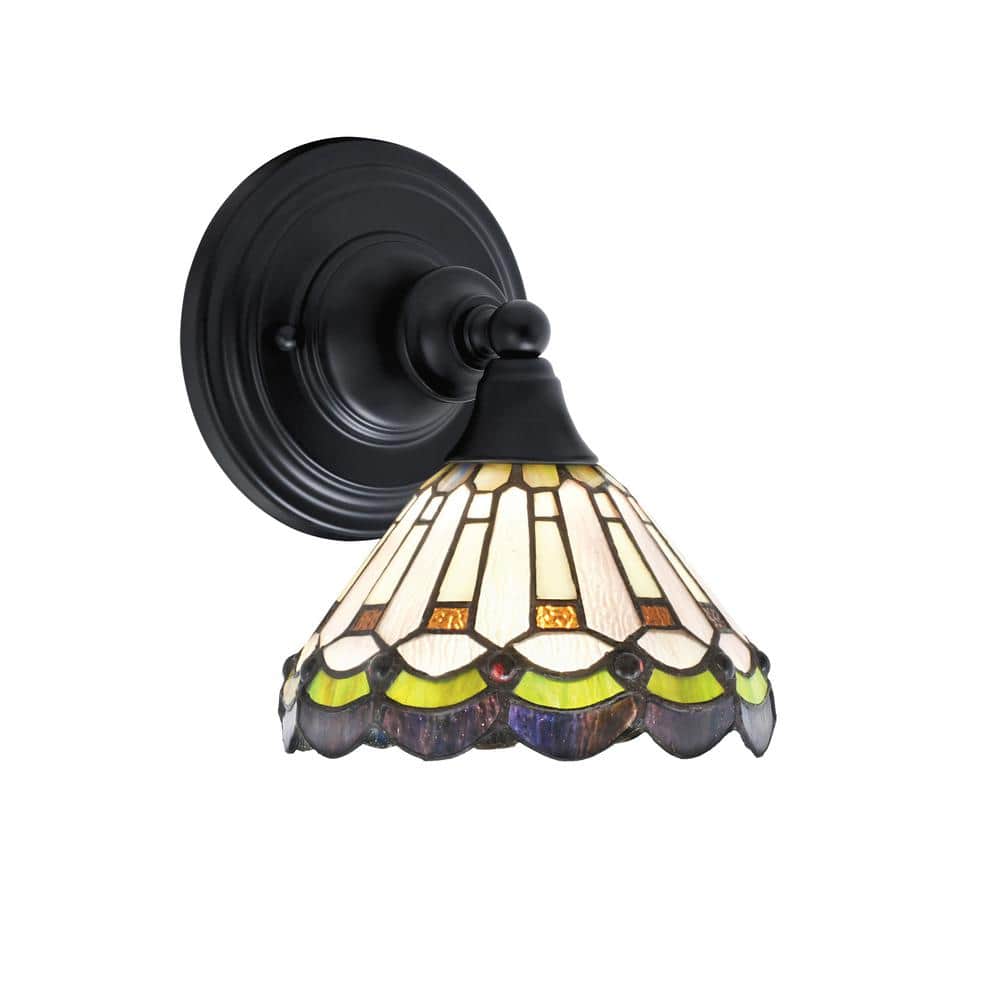Fulton 1-Light Matte Black Wall Sconce, 7 in. Cyprus Art Glass