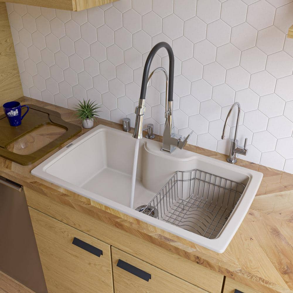 34.63'' Biscuit Granite Drop-In Single Bowl Kitchen Sink