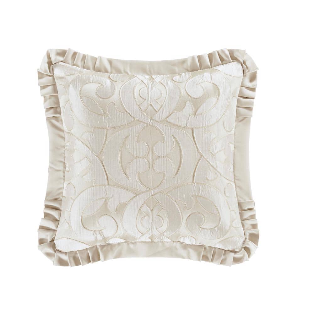 La Grande Ivory Polyester 20 in. Square Embellished Decorative Throw Pillow