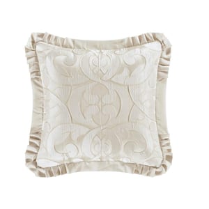 La Grande Ivory Polyester 20 in. Square Embellished Decorative Throw Pillow 20 x 20 in.