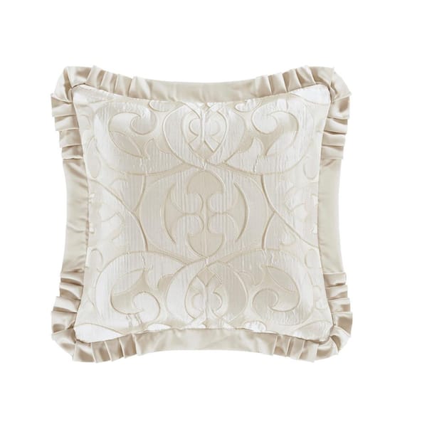 Unbranded La Grande Ivory Polyester 20 in. Square Embellished Decorative Throw Pillow 20 x 20 in.
