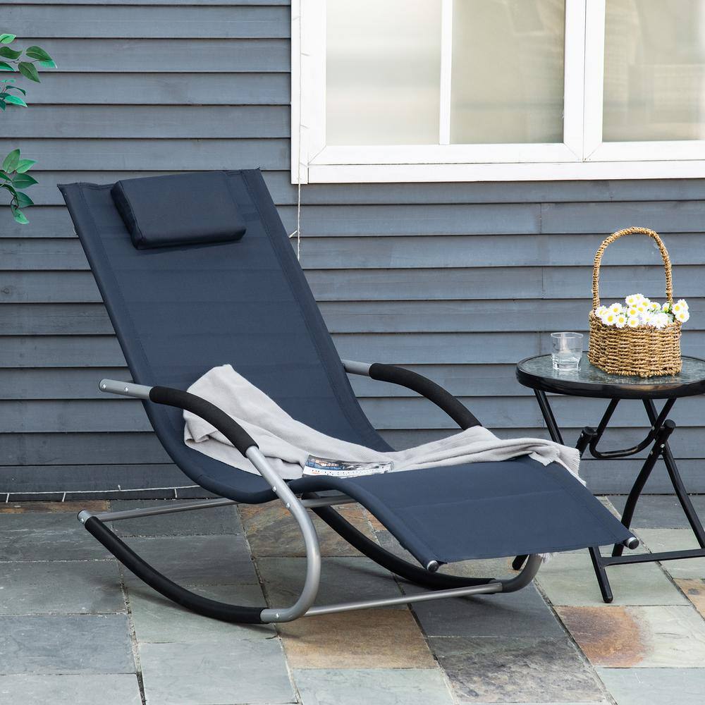 Navy Blue Steel Zero Gravity Rocking Chaise Lounge Chair