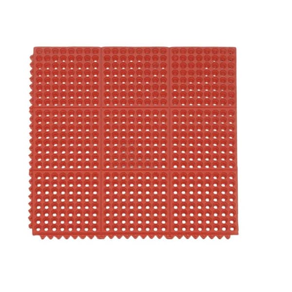 36 x 36 in. Interlocking Rubber Floor Mat Non-Slip Outdoor Shower Pool Drainage Mat in Red
