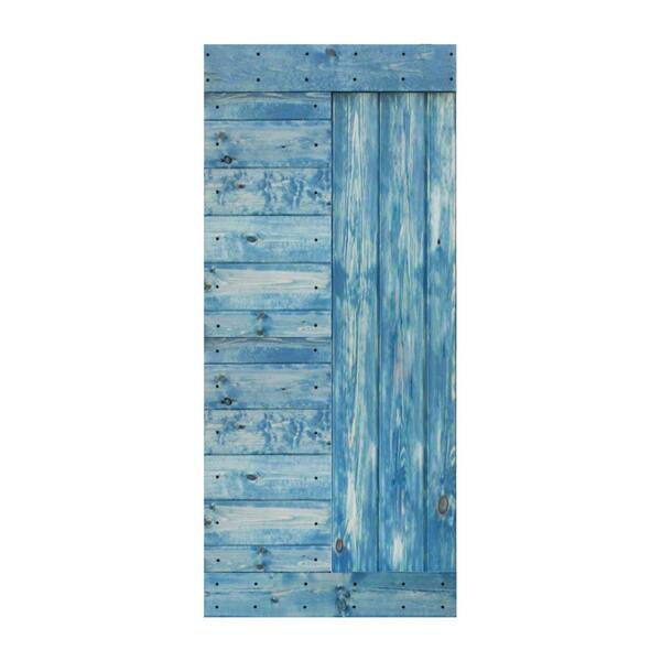 ISLIFE L Series 38 in. x 84 in. Worn Navy Finished Solid Wood Barn Door Slab - Hardware Kit Not Included