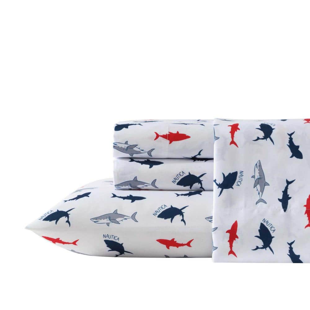 Nautica Branson Sharks 3 Piece Navy Blue/Red Microfiber Twin Sheet