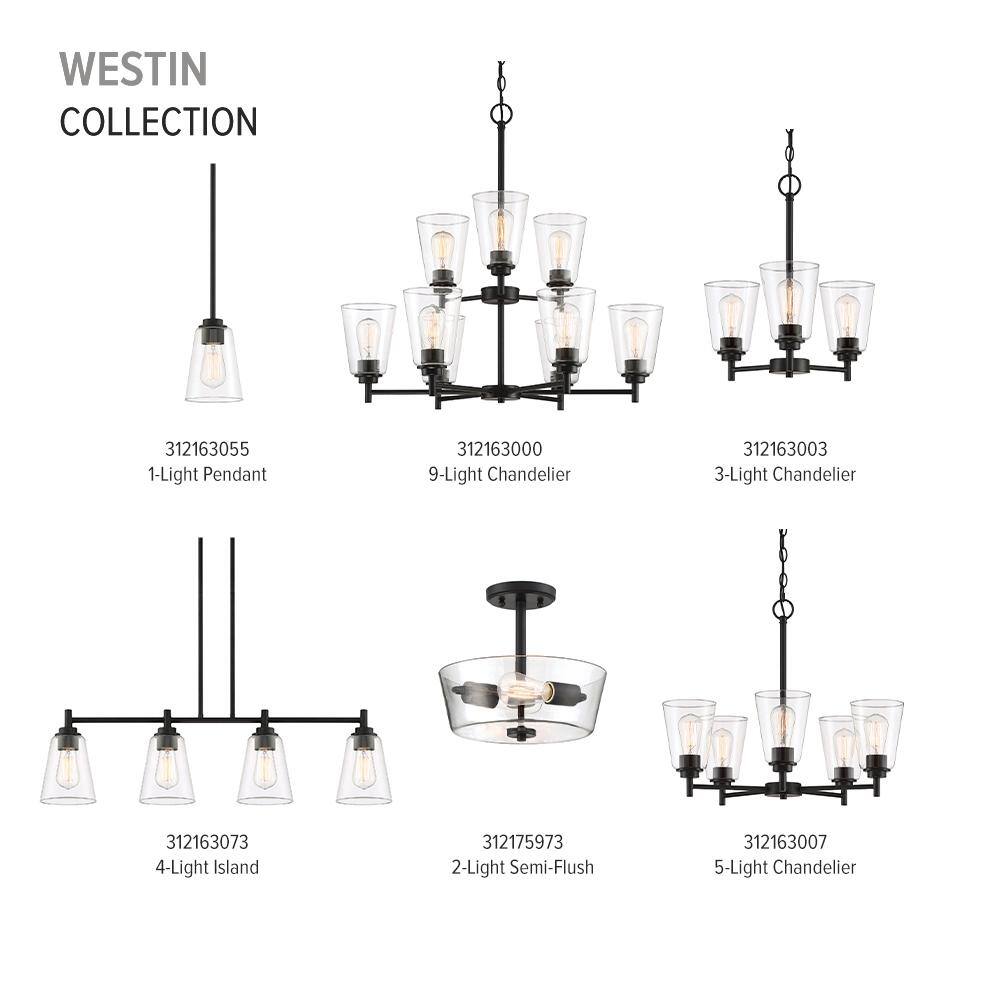 Westin Matte Black 10" Globe Semi-Flush Mount with Clear Glass Shade