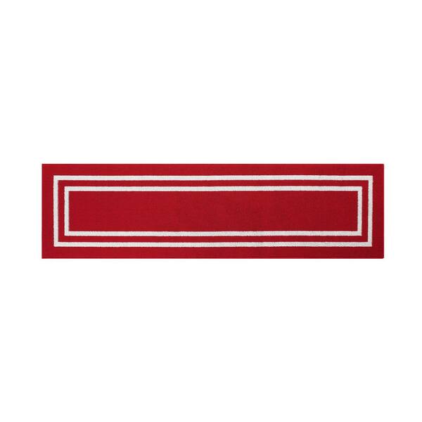 Nautica Tufted Red and White 2 ft. 2 in. x 6 ft. Double Line Border Runner Rug