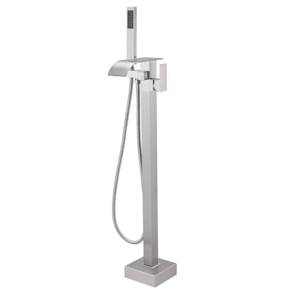 Waterfall Single-Handle Freestanding Floor Mount Roman Tub Faucet Bathtub Filler with Hand Shower in Brushed Nickel price history on PriceWatchPro
