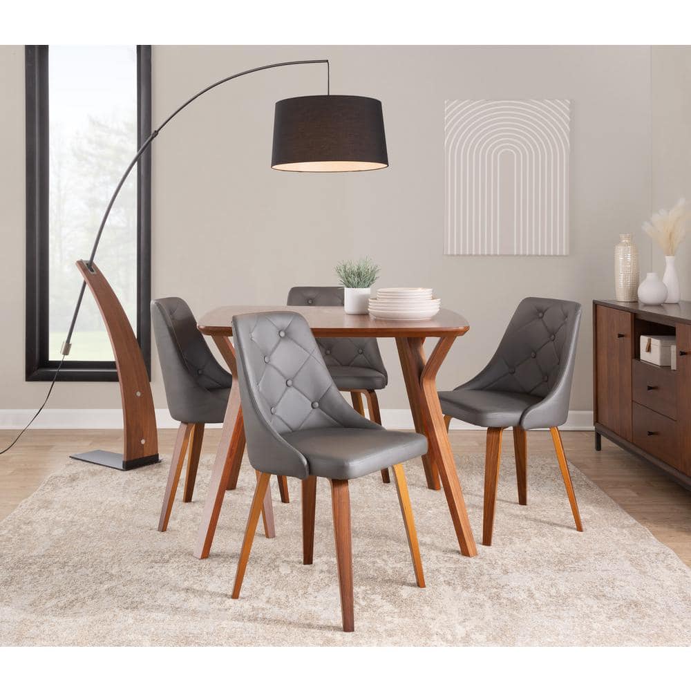 Set of 2 Grey Faux Leather Walnut Wood Upholstered Side Chairs