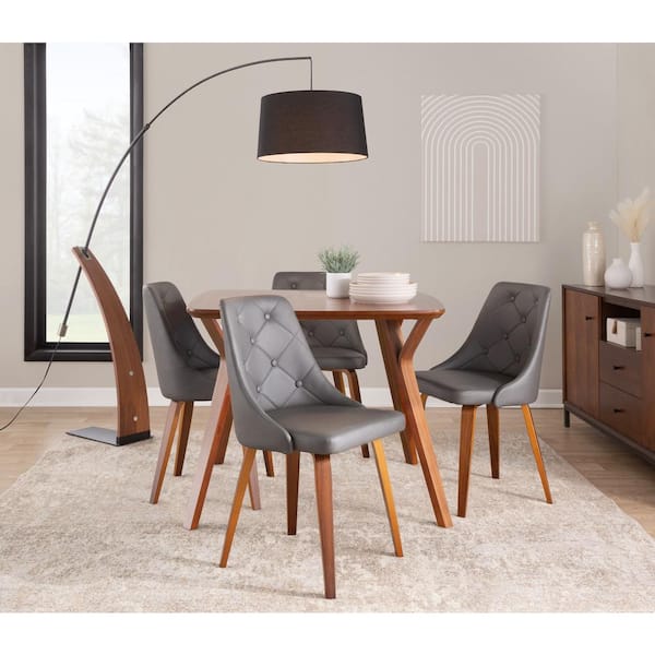 Lumisource Marche Grey Faux Leather and Walnut Wood Button Tufted Side Chair (Set of 2)