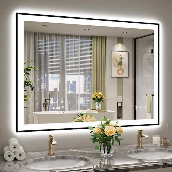 48 in. W x 36 in. H Rectangular Framed Front and Back LED Lighted Anti-Fog Wall Bathroom Vanity Mirror in Tempered Glass
