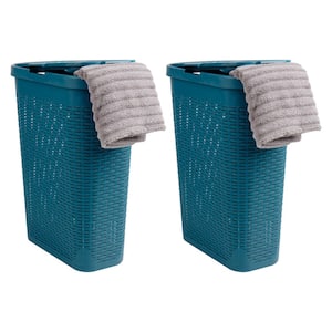 Blue 23.5 in. H x 10.4 in. W x 18 in. L Plastic 40L Slim Ventilated Rectangle Laundry Hamper with Lid (Set of 2)