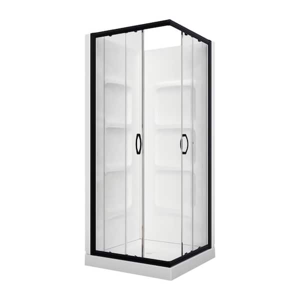 A&E Danny 36 in. L x 36 in. W x 73 in. H Center Drain Corner Shower Stall Kit in Black