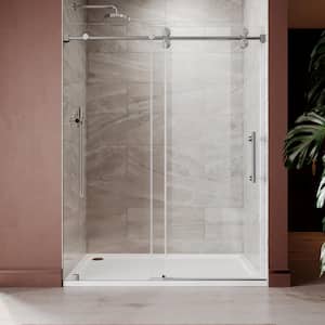 UKS04 56 to 60 in. W x 76 in. H Sliding Frameless Shower Door in Brushed Nickel, Enduro Shield 3/8 in. SGCC Clear Glass