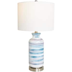 28 in. Blue Glass Abstract Striped Task and Reading Table Lamp with Gold Base