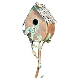64.5 in. Tall Country Style Iron Birdhouse Stake Farm House