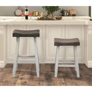 Kater 29 in. Gray and White Backless Solid Wood Bar Stool (Set of 2)