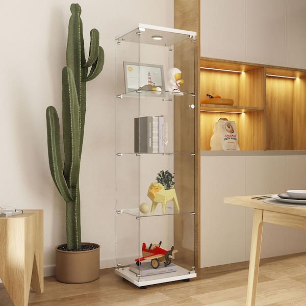 Tempered Glass White 16 in. Display Cabinet for Sports Shoes and Collectible Showcase