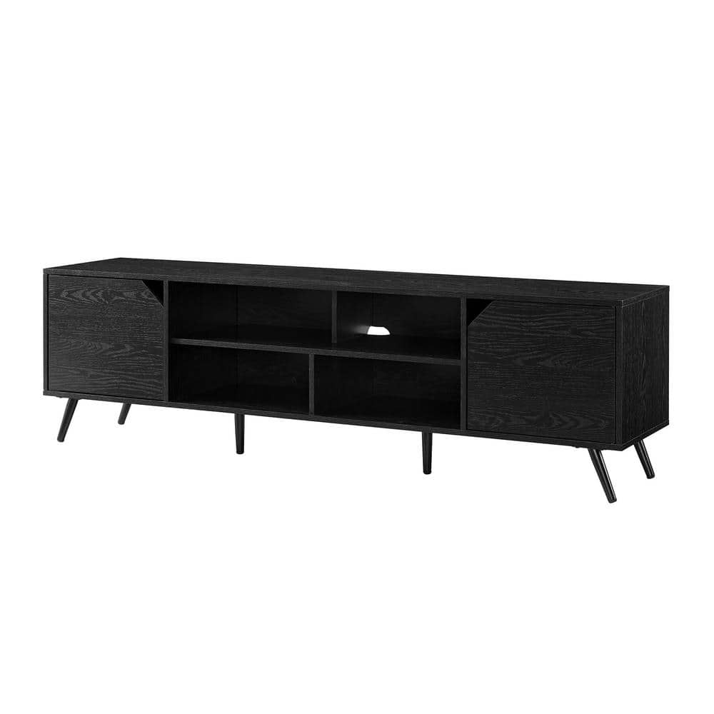 Black 70" Modern TV Stand with Cabinets and Shelves