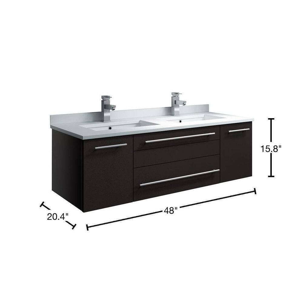 Espresso 48" Wall-Mount Double Sink Vanity with Quartz Top