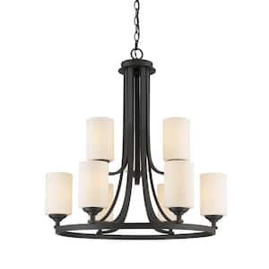 Bordeaux 9-Light Bronze Indoor Shaded Chandelier with Matte Opal Glass Shade With No Bulb Included