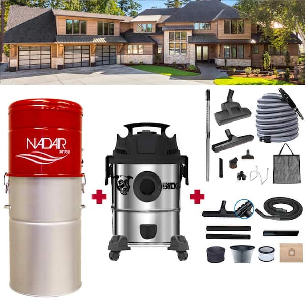 Nadair Heavy-Duty Bagless and Bagged Corded Washable Filter Multi-Surface Central Vacuum, Wet/Dry Vacuum and Accessory Included