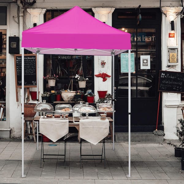 COOS BAY 5 ft. x 5 ft. Pink Portable Instant Pop Up Canopy with Carry Bag, Adjustable Height, for Beach, Sports and Camping