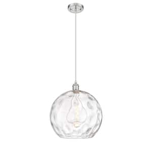 Athens Water Glass 1-Light Brushed Satin Nickel Globe Pendant Light with Clear Water Glass Shade