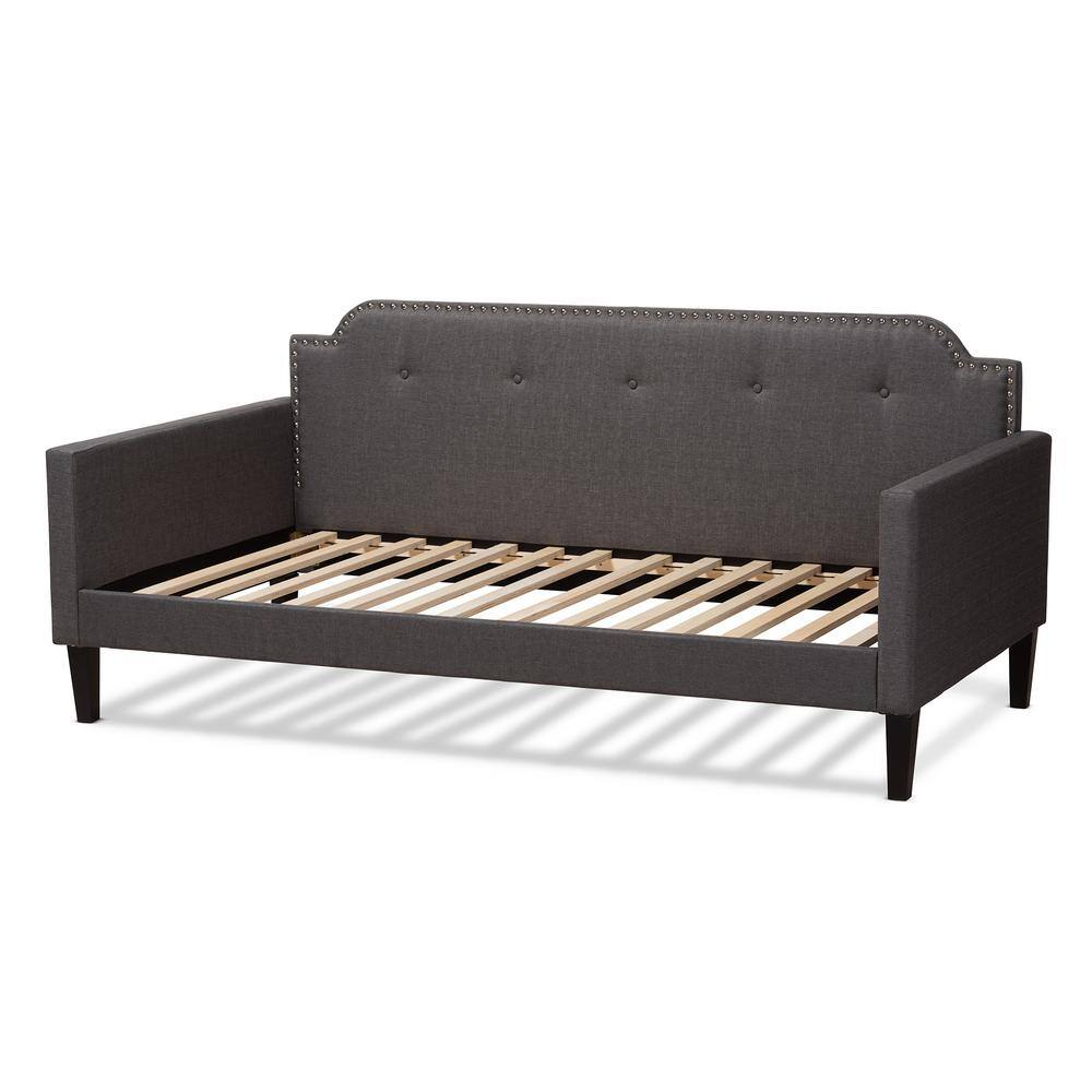 Gray Tufted Twin Fabric Sleeper Daybed with Nailhead Trim