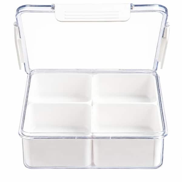 10.2 in. x 10.2 in. Clear Polypropylene Divided Condiment Server Tray with Lid and 4 Removable Compartment Bins
