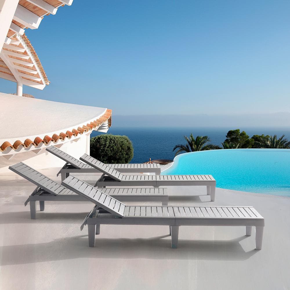 Nestl Gray Adjustable Waterproof Outdoor Chaise Lounge Set of 4