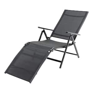 Black Metal Folding Reclining Chair with Adjustable Back Outdoor Chaise Lounge Foldable Patio Mesh Fabric Beach Seat