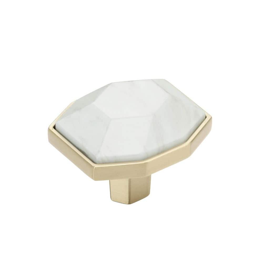 Carrione 1-5/8 in. (41mm) Length Marble White/Golden Champagne Modern Geometric Cabinet Knob price history on PriceWatchPro