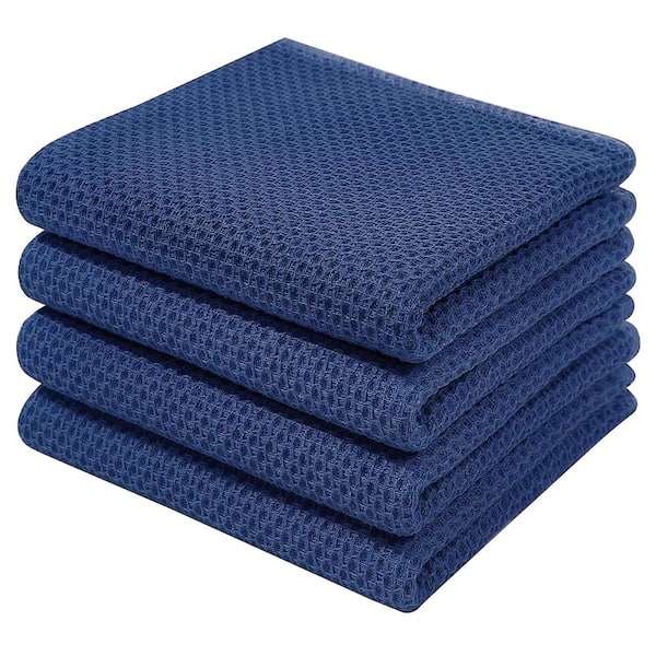 Navy Blue Honeycomb 100% Cotton Waffle Weave Kitchen Dish Towels Set of 4, Soft Quick Drying, 13 in. x 28 in.
