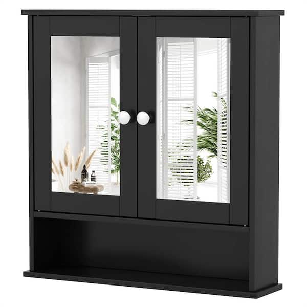 22 in. W x 5 in. D x 23 in. H Black Wood Bathroom Storage Wall Cabinet in Black
