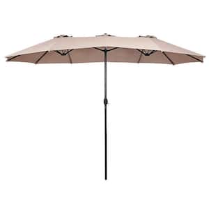 15 ft. Market Double Sided Outdoor Patio Umbrella with Crank and UV Sun Protection in Beige