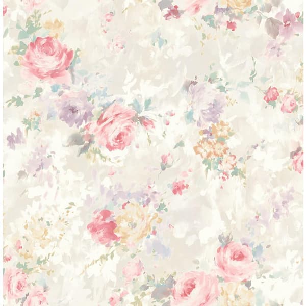 Garden Floral Beige/Rose/Violet Vinyl Peel and Stick Strippable Wallpaper Roll (Cover 30.75 sq. ft. )
