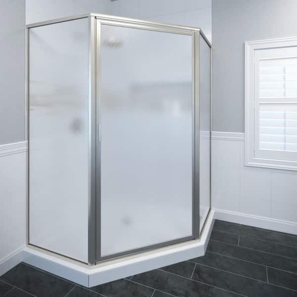 Deluxe 23-7/8 in. x 65-1/8 in. Framed Neo-Angle Hinged Shower Door in Brushed Nickel