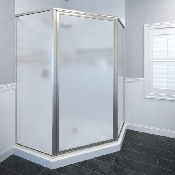 Basco Deluxe 24-1/2 in. x 68-5/8 in. Framed Neo-Angle Hinged Shower Door in Brushed Nickel