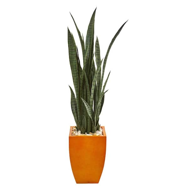 Nearly Natural Indoor 55 Sansevieria Artificial Plant in Orange Planter