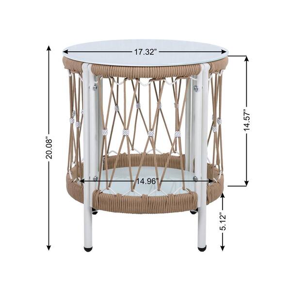 Beige and Natural Outdoor Side Table-Handwoven Rope Design with