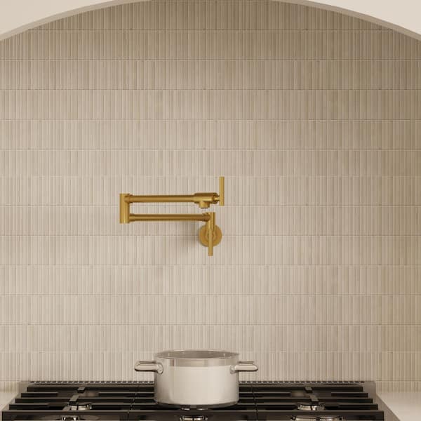 25.25 in. Extended Reach Wall Mount Pot Filler Kitchen Faucet 2-Handle with Dual Swivel Arms in Brushed Gold
