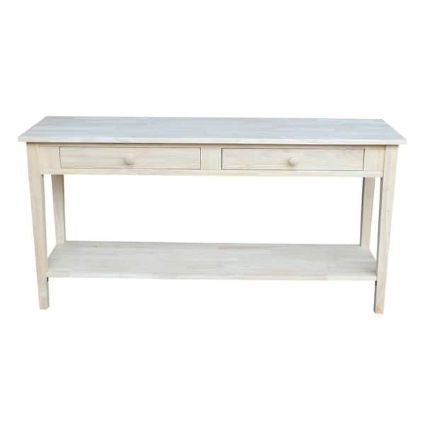 International Concepts Spencer 60 in. Unfinished Standard Rectangle Wood Console Table with Drawers