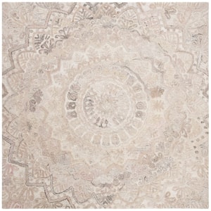 Marquee Beige/Ivory 10 ft. x 10 ft. Floral Oriental Square Area Rug