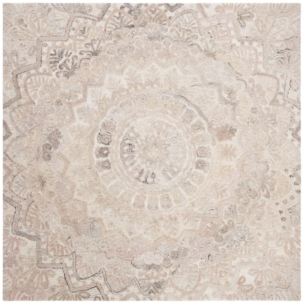 SAFAVIEH Marquee Beige/Ivory 10 ft. x 10 ft. Floral Oriental Square Area Rug