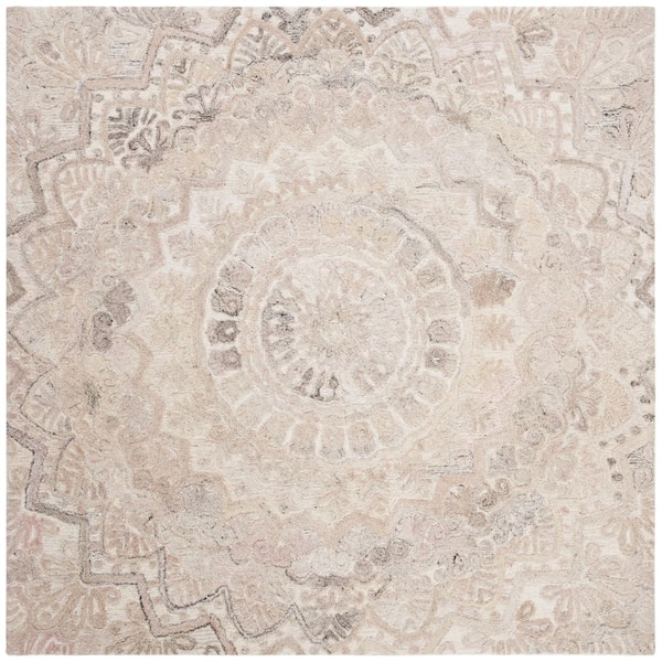 Marquee Beige/Ivory Doormat 3 ft. x 3 ft. Floral Oriental Square Area Rug